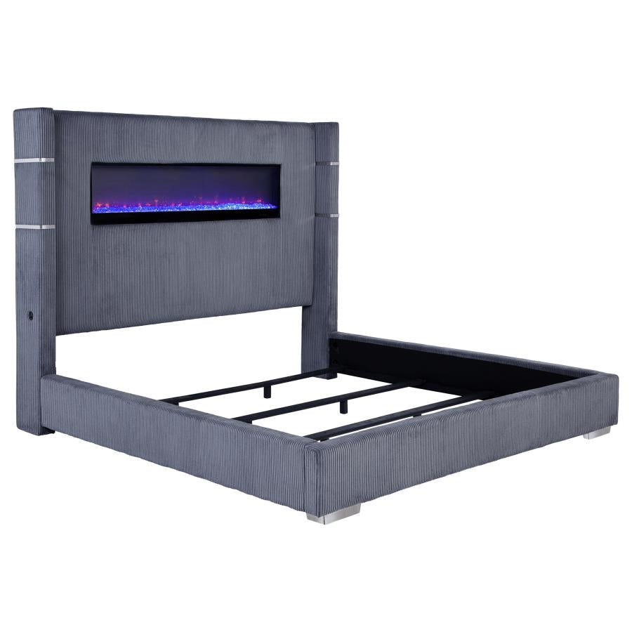 Tisdall Upholstered Eastern King Flame Visualizer Bed Grey-zoom-1