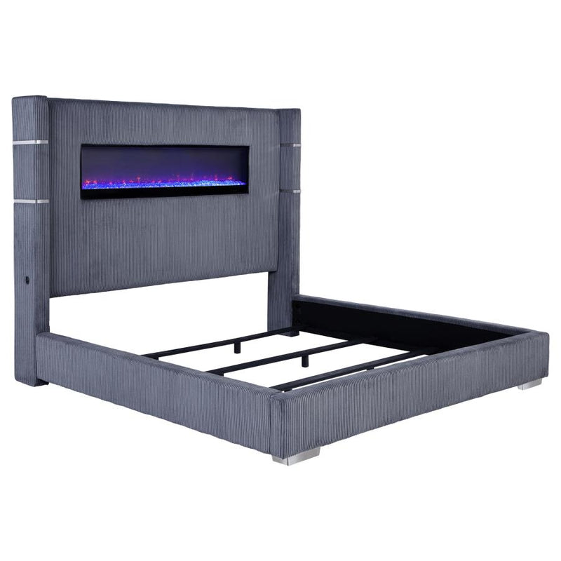 Tisdall Upholstered Eastern King Flame Visualizer Bed Grey-zoom-