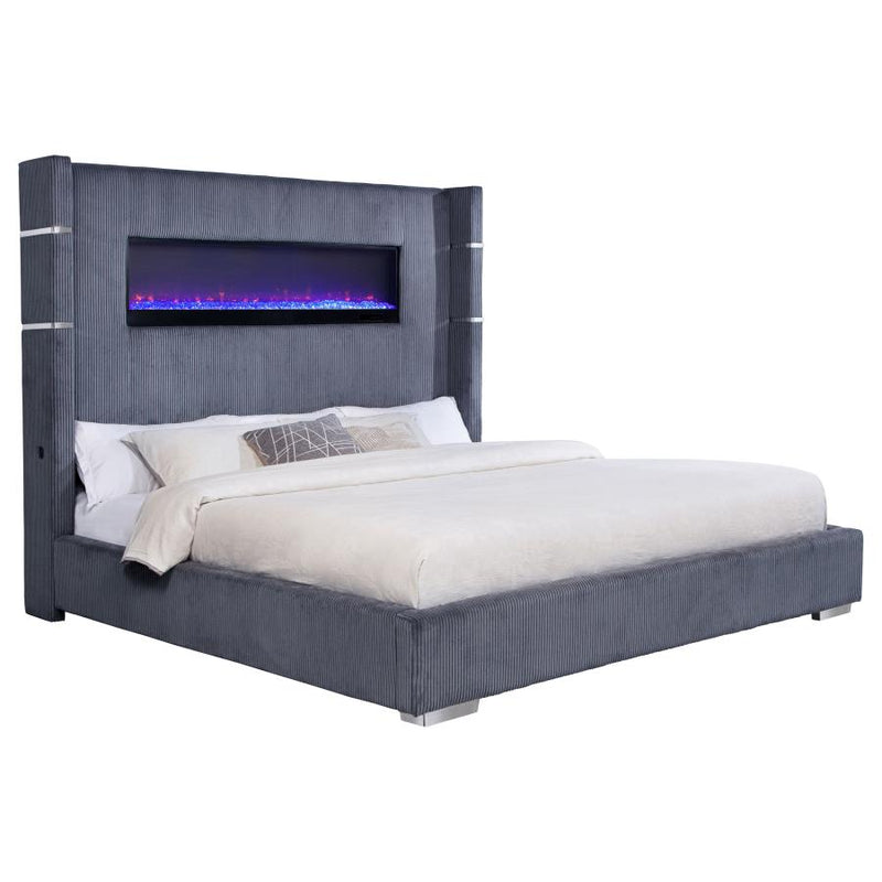 Tisdall Upholstered Eastern King Flame Visualizer Bed Grey-zoom-