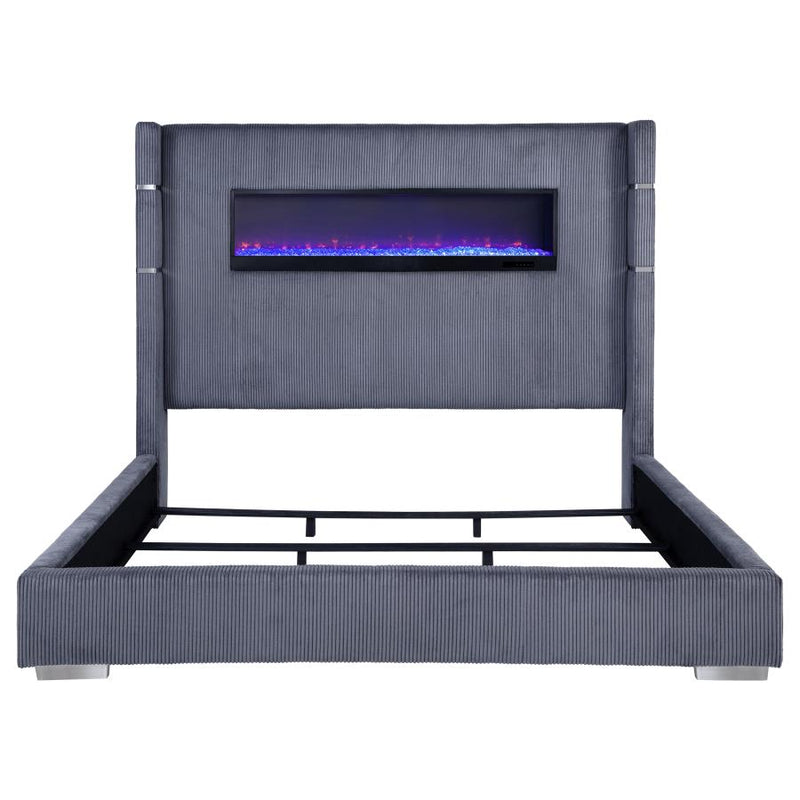 Tisdall Upholstered Eastern King Flame Visualizer Bed Grey-zoom-