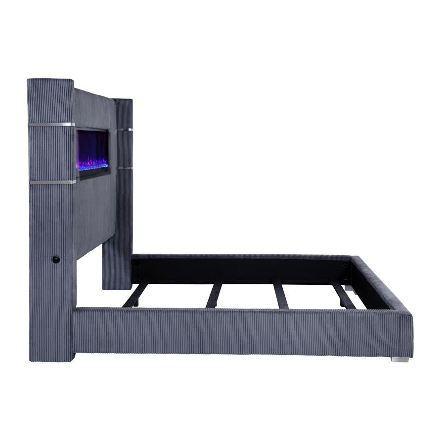 Tisdall Upholstered Eastern King Flame Visualizer Bed Grey-5