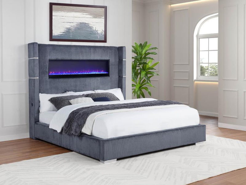 Tisdall Upholstered Cal King Flame Visualizer Bed Grey-zoom-