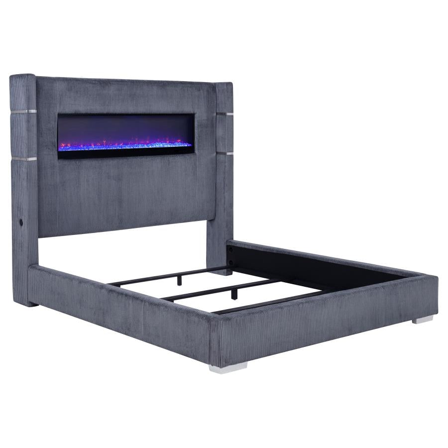 Tisdall Upholstered Cal King Flame Visualizer Bed Grey-1