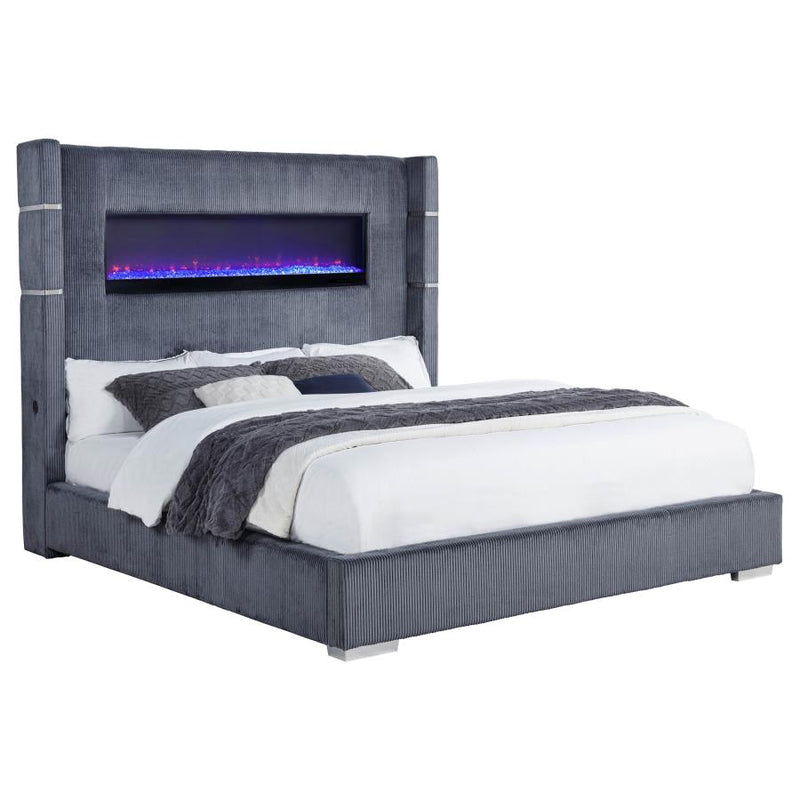 Tisdall Upholstered Cal King Flame Visualizer Bed Grey-zoom-