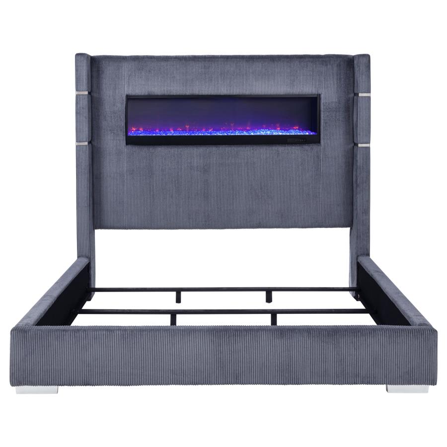 Tisdall Upholstered Cal King Flame Visualizer Bed Grey-zoom-4