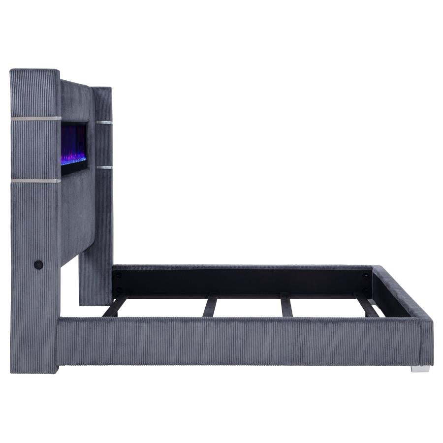 Tisdall Upholstered Cal King Flame Visualizer Bed Grey-6