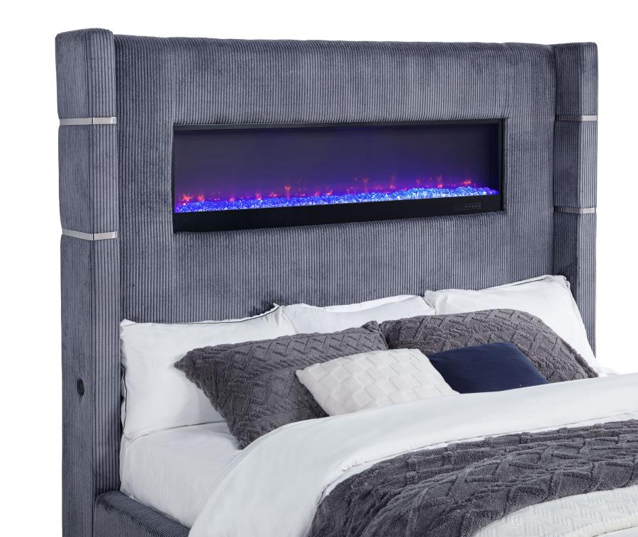 Tisdall Upholstered Cal King Flame Visualizer Bed Grey-7