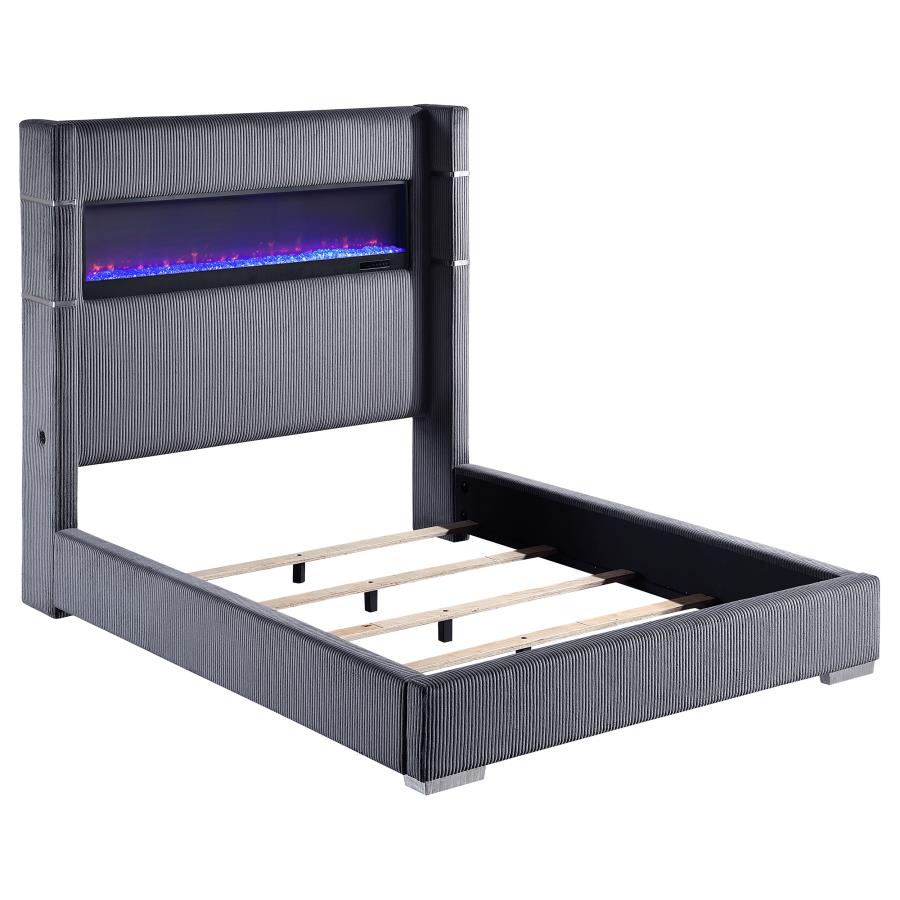 Tisdall Upholstered Queen Flame Visualizer Bed Grey-1