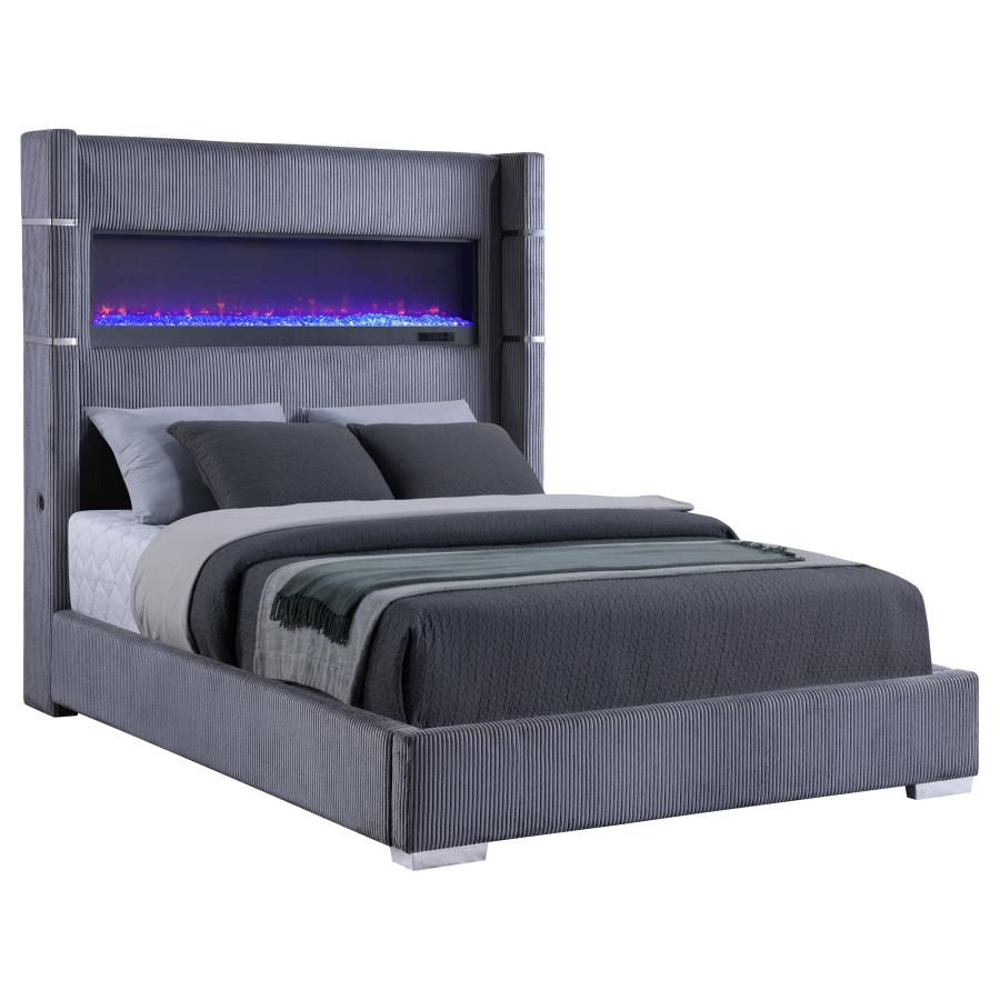 Tisdall Upholstered Queen Flame Visualizer Bed Grey-zoom-3