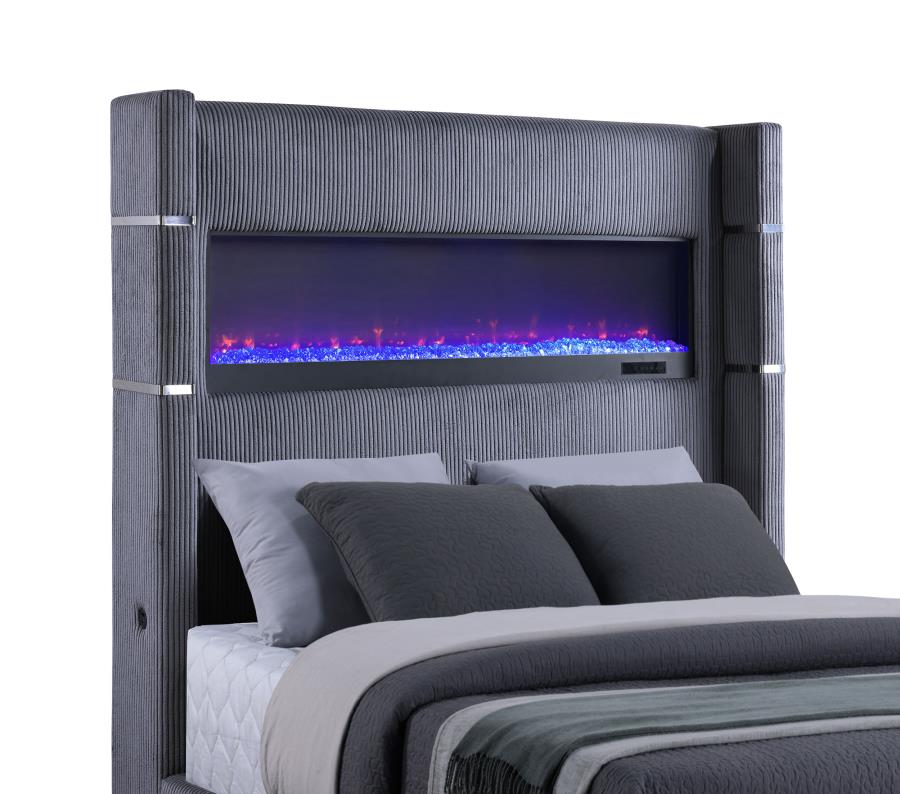 Tisdall Upholstered Queen Flame Visualizer Bed Grey-5