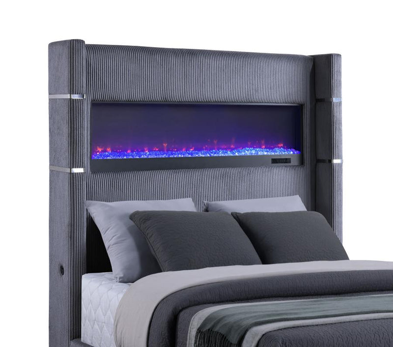 Tisdall Upholstered Queen Flame Visualizer Bed Grey-zoom-