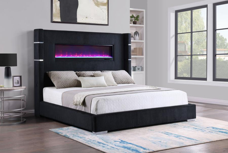 Tisdall Upholstered Cal King Flame Visualizer Bed Black-zoom-