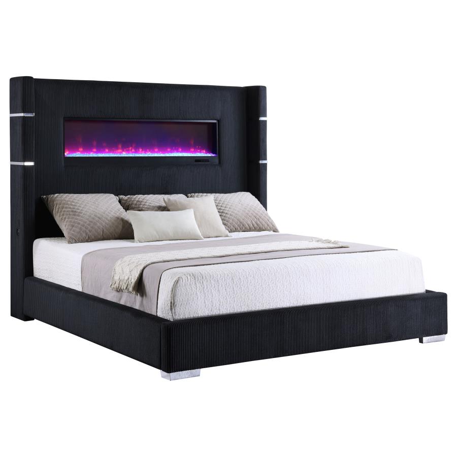 Tisdall Upholstered Cal King Flame Visualizer Bed Black-zoom-3