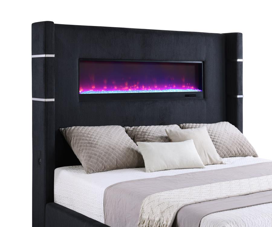 Tisdall Upholstered Cal King Flame Visualizer Bed Black-5