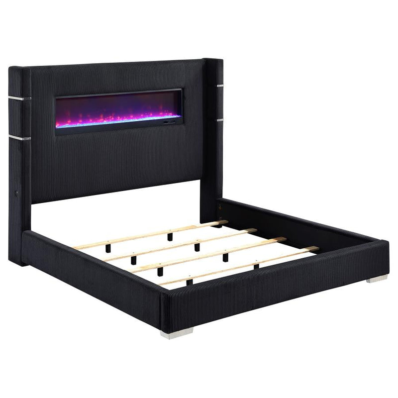 Tisdall Upholstered Queen Flame Visualizer Bed Black-zoom-