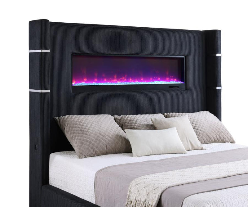 Tisdall Upholstered Queen Flame Visualizer Bed Black-zoom-