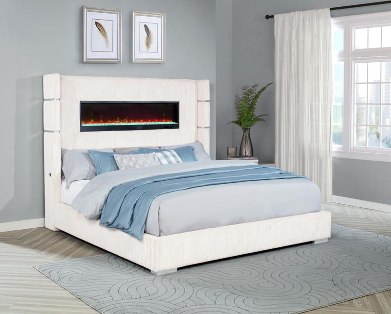Tisdall Upholstered Eastern King Flame Visualizer Bed Cream-zoom-