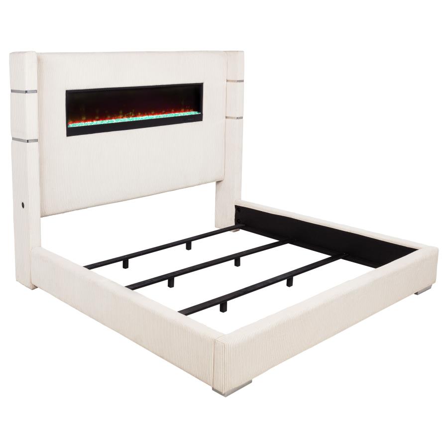Tisdall Upholstered Eastern King Flame Visualizer Bed Cream-zoom-1