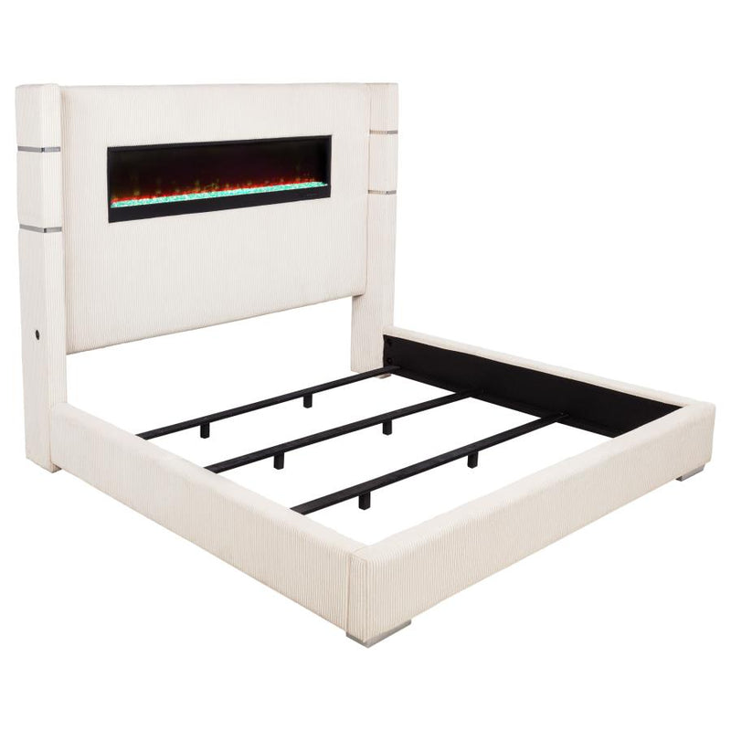 Tisdall Upholstered Eastern King Flame Visualizer Bed Cream-zoom-
