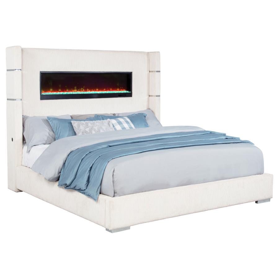 Tisdall Upholstered Eastern King Flame Visualizer Bed Cream-3
