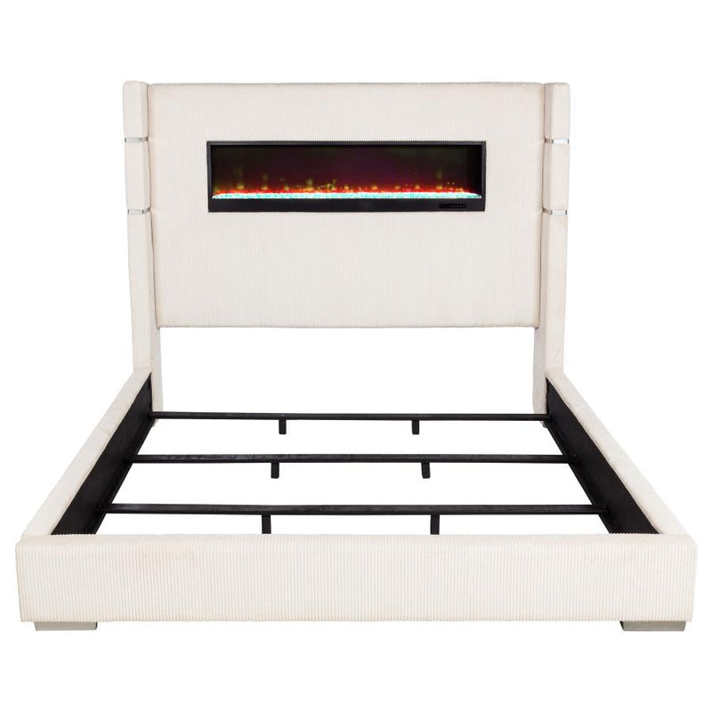 Tisdall Upholstered Eastern King Flame Visualizer Bed Cream-zoom-