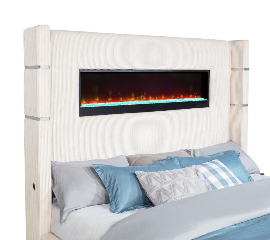 Tisdall Upholstered Eastern King Flame Visualizer Bed Cream-zoom-7