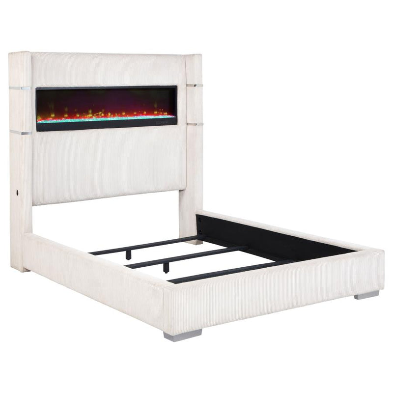 Tisdall Upholstered Cal King Flame Visualizer Bed Cream-zoom-