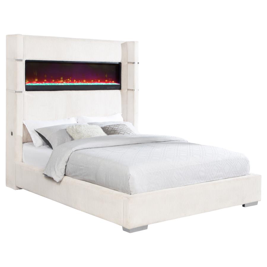 Tisdall Upholstered Cal King Flame Visualizer Bed Cream-zoom-3