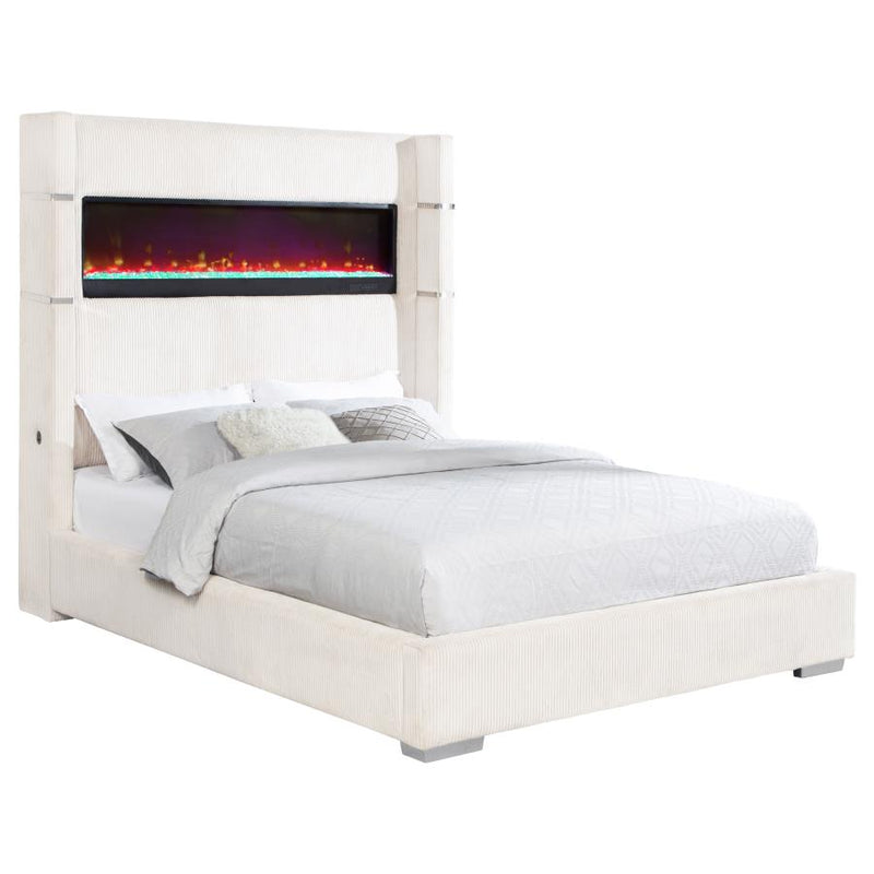 Tisdall Upholstered Cal King Flame Visualizer Bed Cream-zoom-