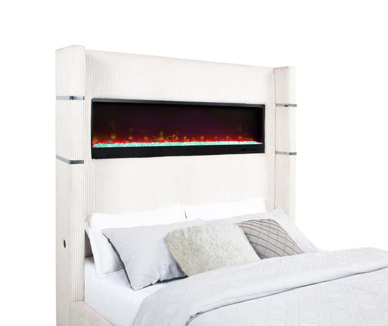 Tisdall Upholstered Cal King Flame Visualizer Bed Cream-zoom-