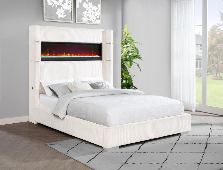 Tisdall Upholstered Queen Flame Visualizer Bed Cream-zoom-2