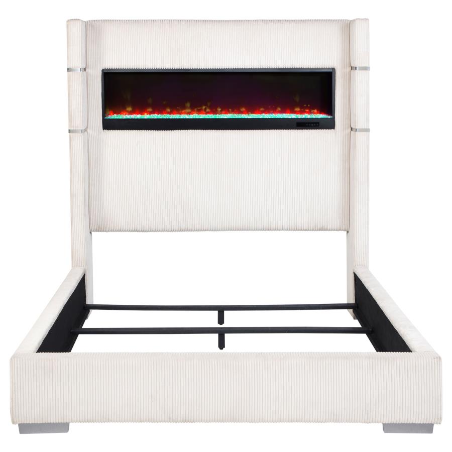 Tisdall Upholstered Queen Flame Visualizer Bed Cream-zoom-4