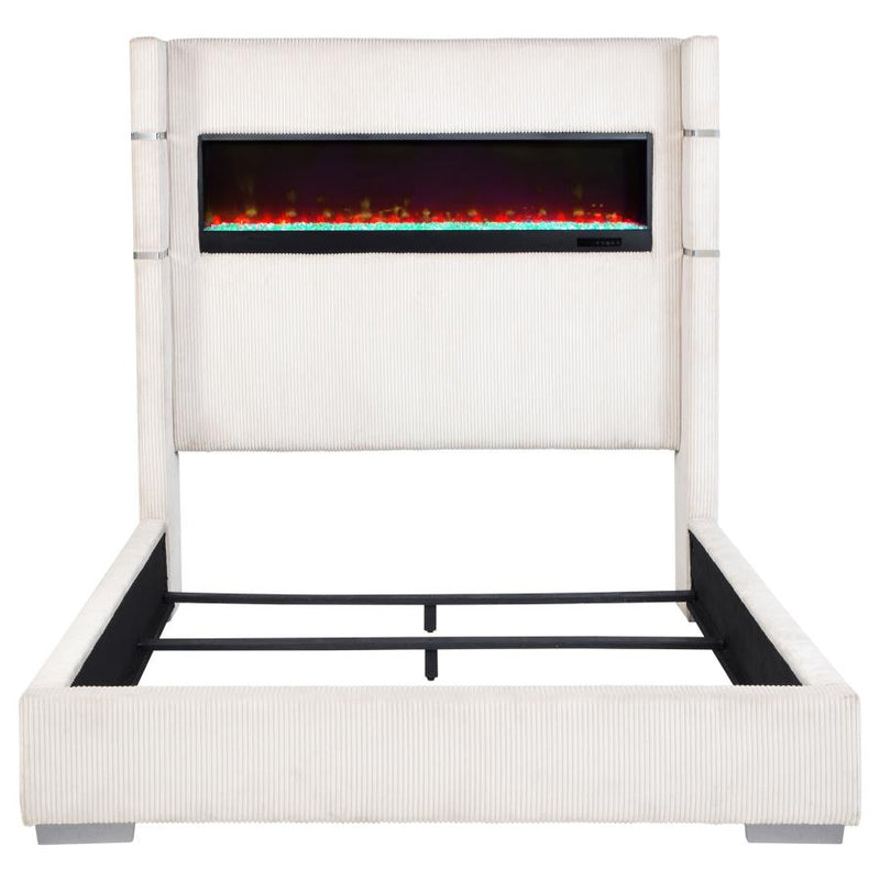 Tisdall Upholstered Queen Flame Visualizer Bed Cream-zoom-