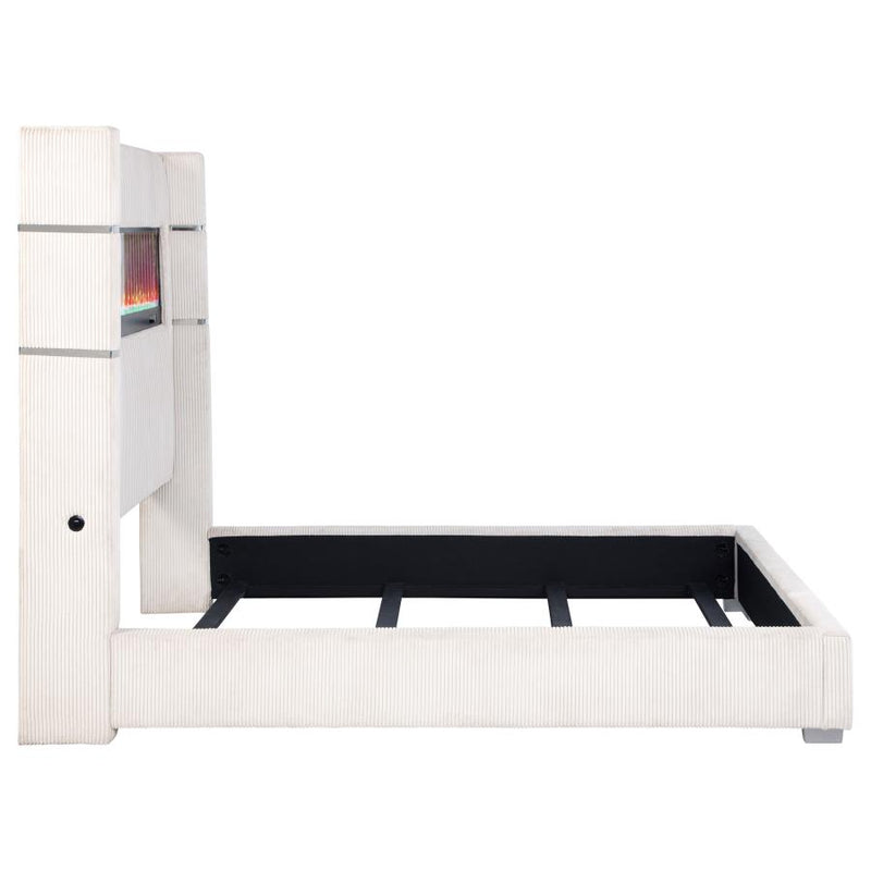 Tisdall Upholstered Queen Flame Visualizer Bed Cream-zoom-