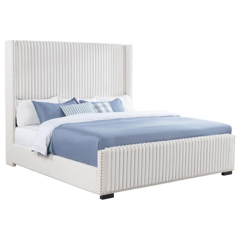 Natasha 65-inch Upholstered Eastern King Wingback Bed Cream-zoom-