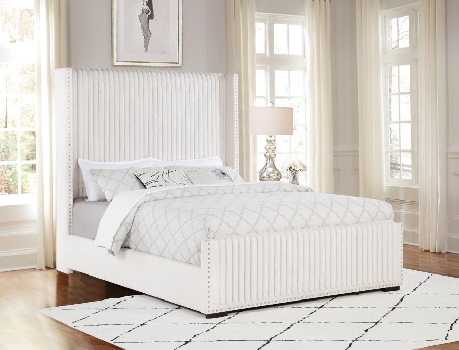 Natasha 65-inch Upholstered Queen Wingback Bed Cream-zoom-2