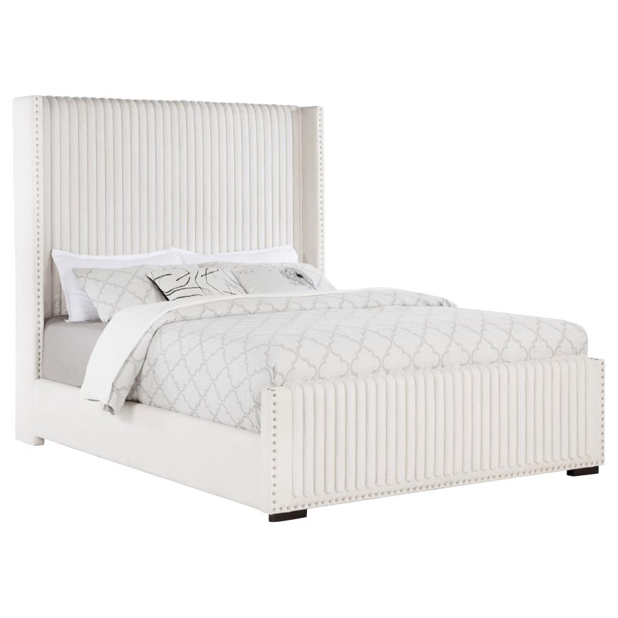 Natasha 65-inch Upholstered Queen Wingback Bed Cream-3