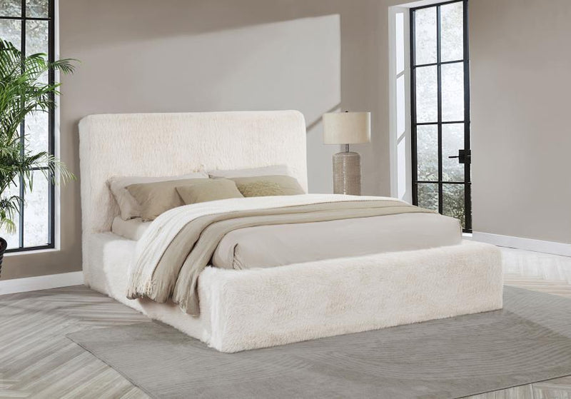 Rebecca Faux Fur Upholstered Eastern King Bed Cream-zoom-