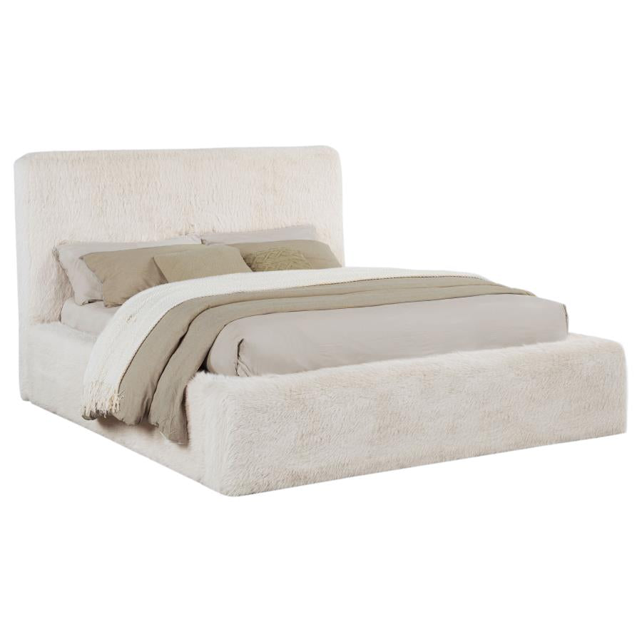 Rebecca Faux Fur Upholstered Eastern King Bed Cream-3