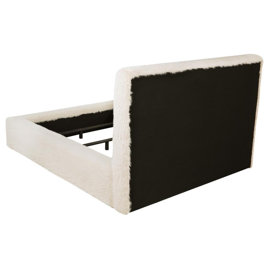 Rebecca Faux Fur Upholstered California King Bed Cream-5