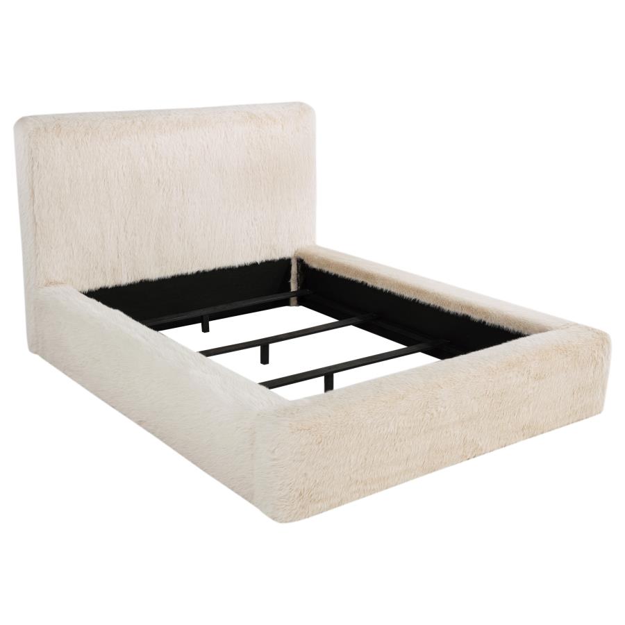 Rebecca Faux Fur Upholstered Queen Bed Cream-1