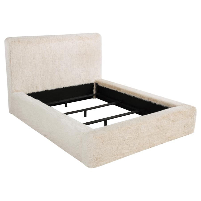 Rebecca Faux Fur Upholstered Queen Bed Cream-zoom-