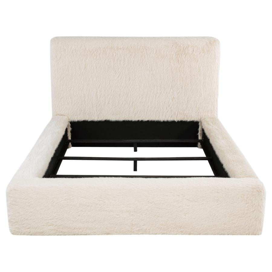 Rebecca Faux Fur Upholstered Queen Bed Cream-zoom-4