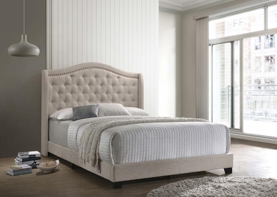 Sonoma Upholstered Queen Wingback Bed Beige-zoom-2
