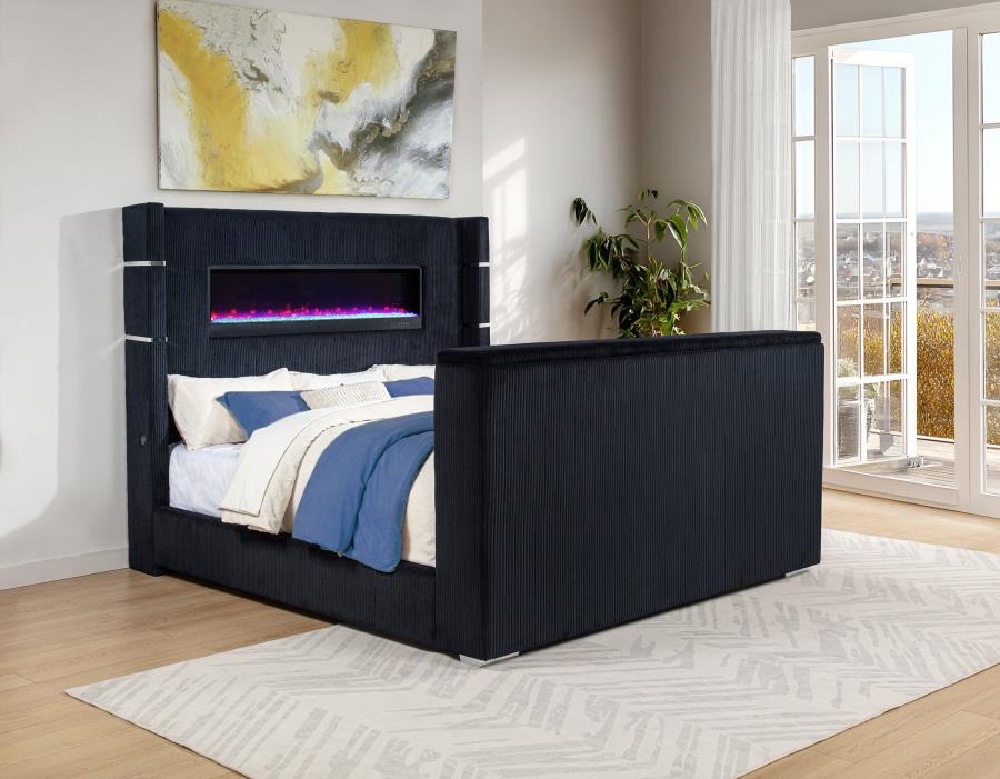 Tisdall Eastern King Flame Visualizer Wingback TV Bed Black-2