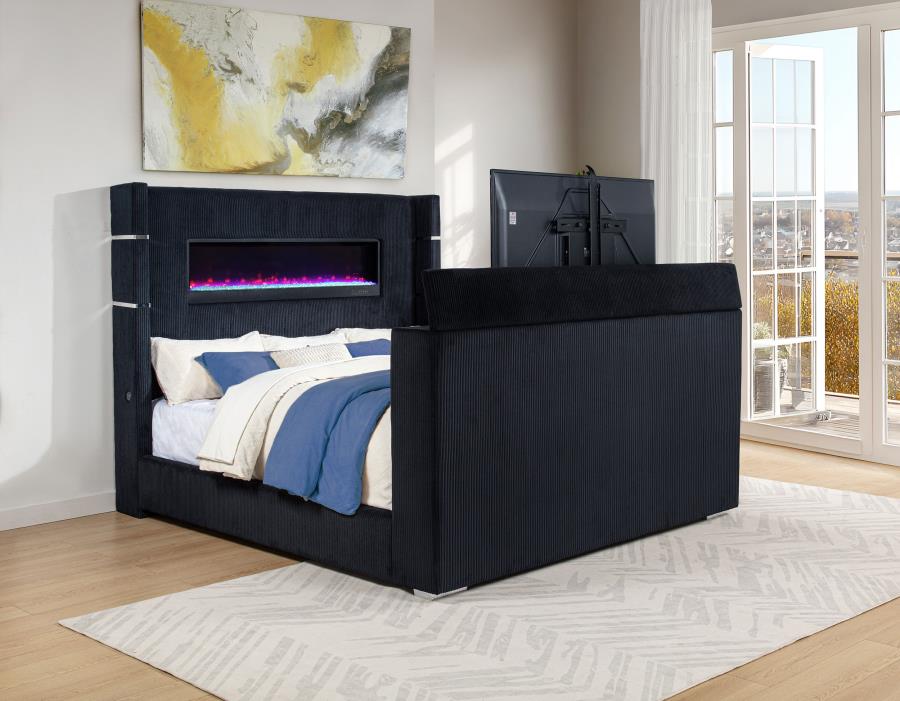 Tisdall Eastern King Flame Visualizer Wingback TV Bed Black-3