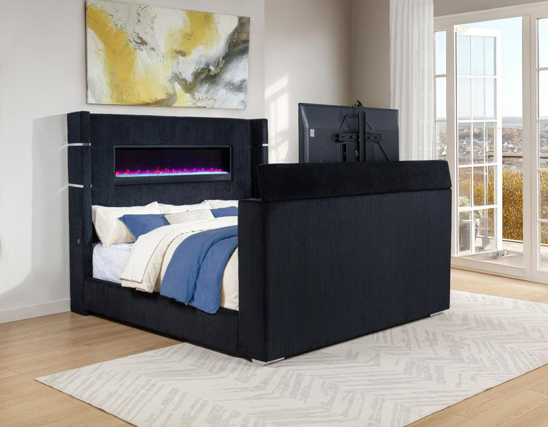 Tisdall Eastern King Flame Visualizer Wingback TV Bed Black-zoom-