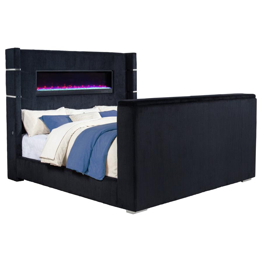 Tisdall Eastern King Flame Visualizer Wingback TV Bed Black-zoom-1