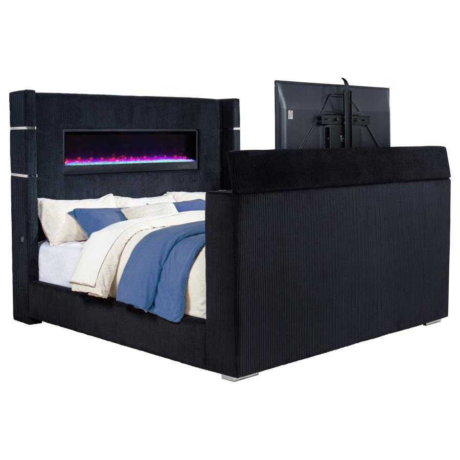 Tisdall Eastern King Flame Visualizer Wingback TV Bed Black-zoom-4