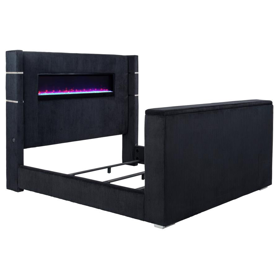 Tisdall Eastern King Flame Visualizer Wingback TV Bed Black-5